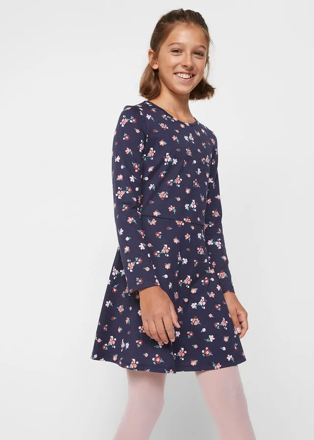 Vestido de punto para niñas (2 unidades) Azul marino+rojo rododendro de flores
